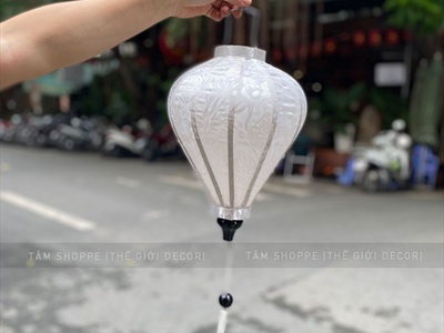 Lồng đèn vải Hội An Trắng lớn nhiều cỡ [Cao cấp - Vải gấm lụa] D20-40cm LDEN-VAI-09